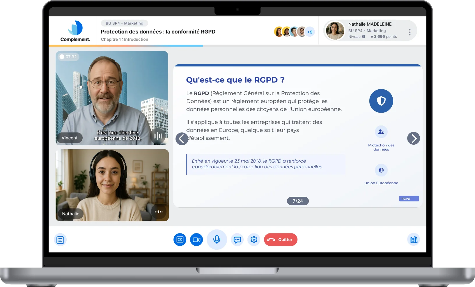 Complement AI avatar in a training session